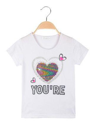 T-shirt bambina con cuore di paillettes