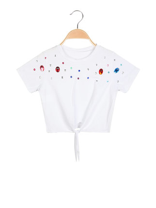T-shirt bambina con nodo e gemme