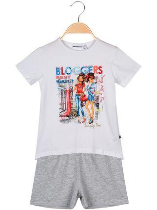 T-shirt con stampa disegni e strass + shorts completo in cotone estivo