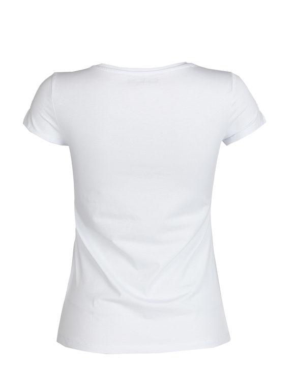 T-shirt con stampa e perline