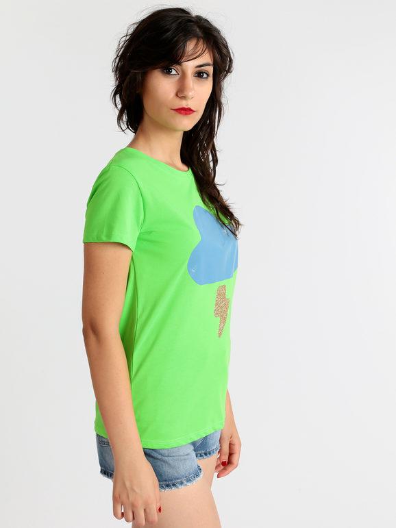 T-shirt donna con stampa e glitter