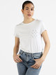 T-shirt donna con taschino e applicazioni di strass
