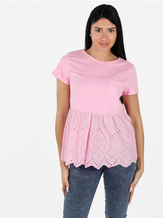 T-shirt donna con taschino e ricami macramè
