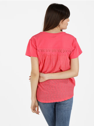 T-shirt donna girocollo con applicazioni strass