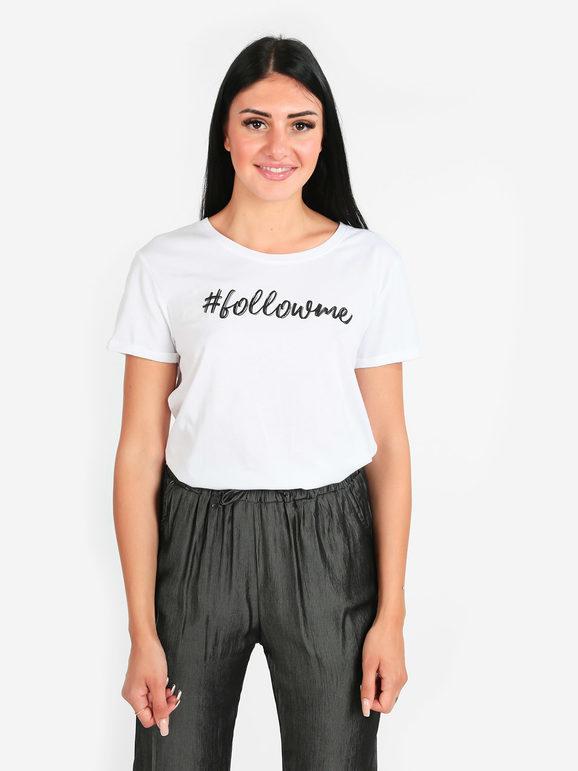 T-shirt donna in cotone con scritta