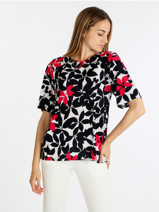 T-shirt donna manica corta con stampa floreale