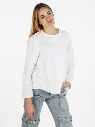 T-shirt donna oversize a manica lunga in cotone