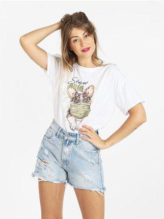 T-shirt donna oversize con perle