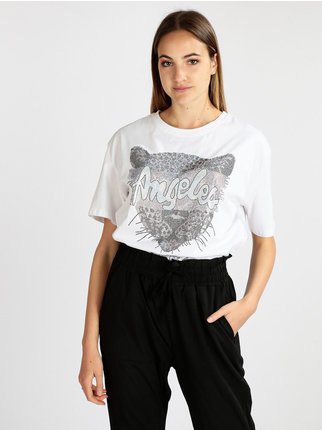 T-shirt donna oversize con strass