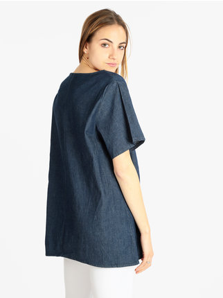 T-shirt donna oversize effetto jeans