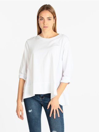 T-shirt donna oversize in cotone manica lunga