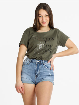 T-shirt femme manches courtes en coton avec écriture