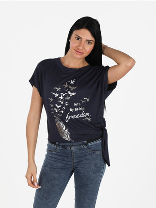 T-shirt femme noué avec imprimé