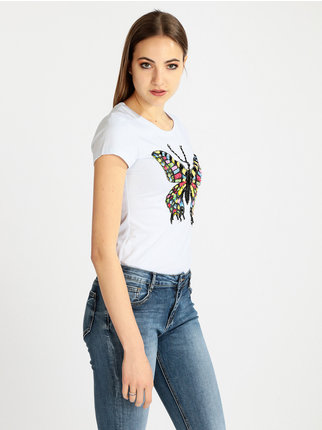 T-shirt femme papillon à sequins