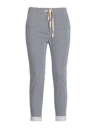 Thin striped jogger trousers with macramé turn-up