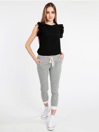 Thin striped jogger trousers with macramé turn-up