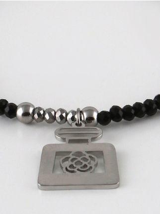 Two-tone elastic bracelet with pendant