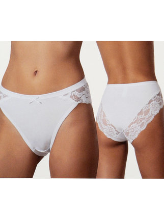 Two-way stretch cotton briefs with lace