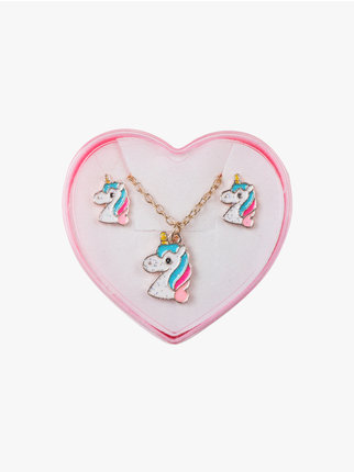 Unicorn necklace and earrings set for girls
