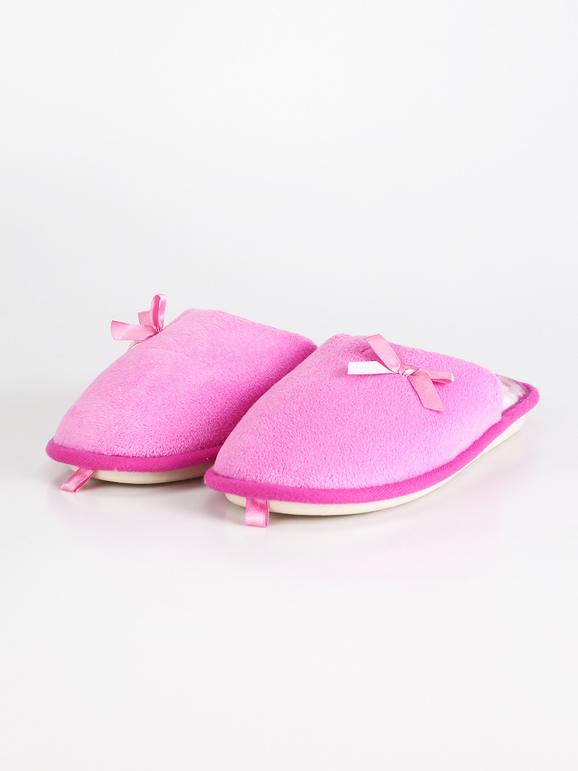 Velvet Fabric Slippers with Bow  Fuxia