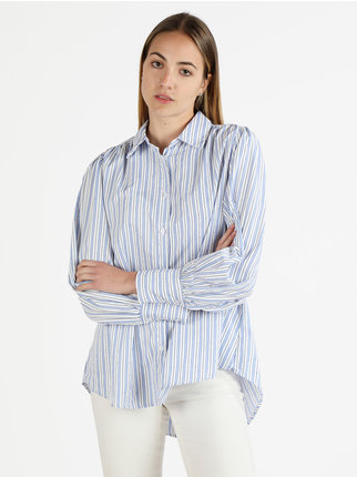 Vertical striped women's shirt with rhinestones