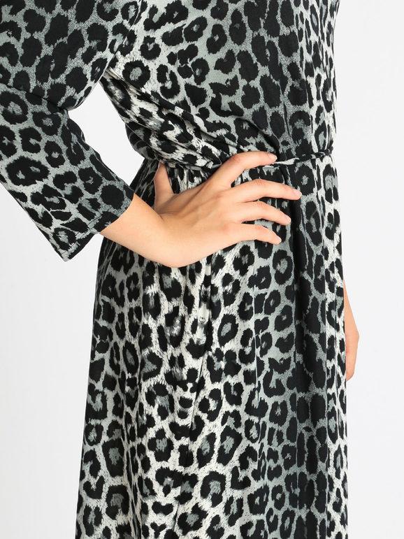Vestito midi morbido con stampa leopardata