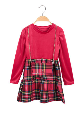 Vestito scozzese da bambina con borsetta
