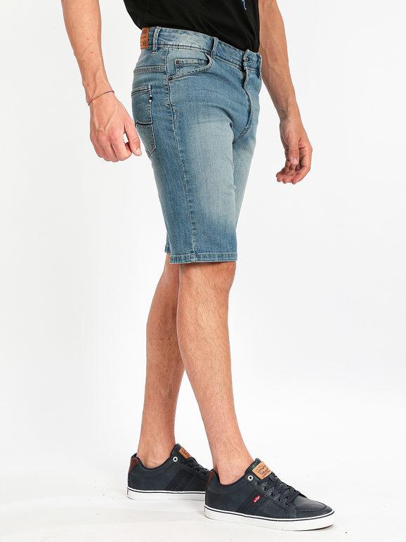 Washed-effect denim bermuda shorts