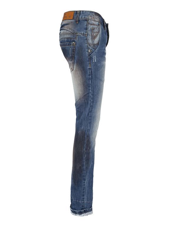 Washed effect jeans with turn-ups