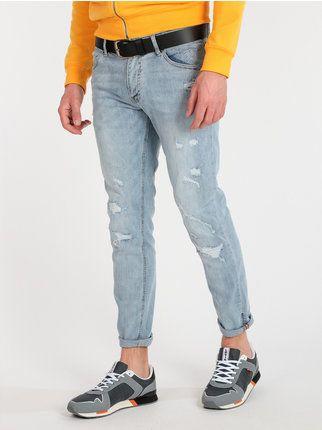 Washed effect men's jeans with rips