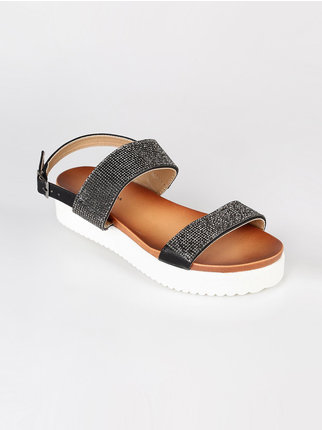 Wedge sandals with black rhinestones