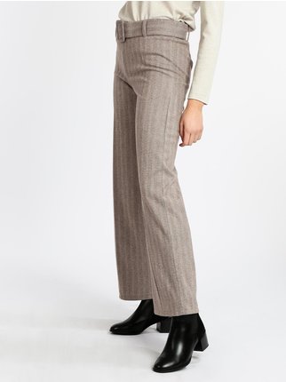 Wide-leg herringbone winter pants for women