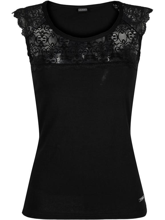 Wide shoulder tank top with lace  black