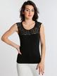Wide shoulder tank top with lace  black