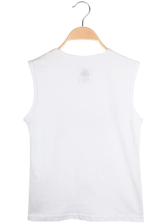 Wide shoulder tank top with writing