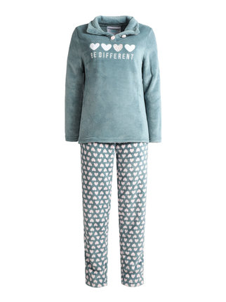Winter women's fleece pajamas with heart print