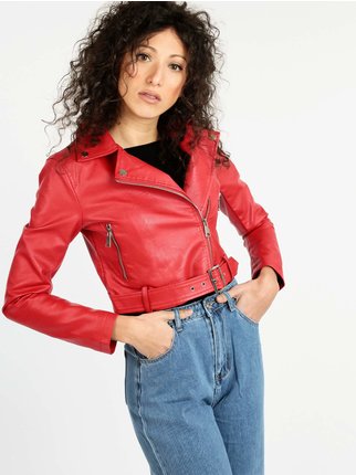 Woman biker jacket in faux leather