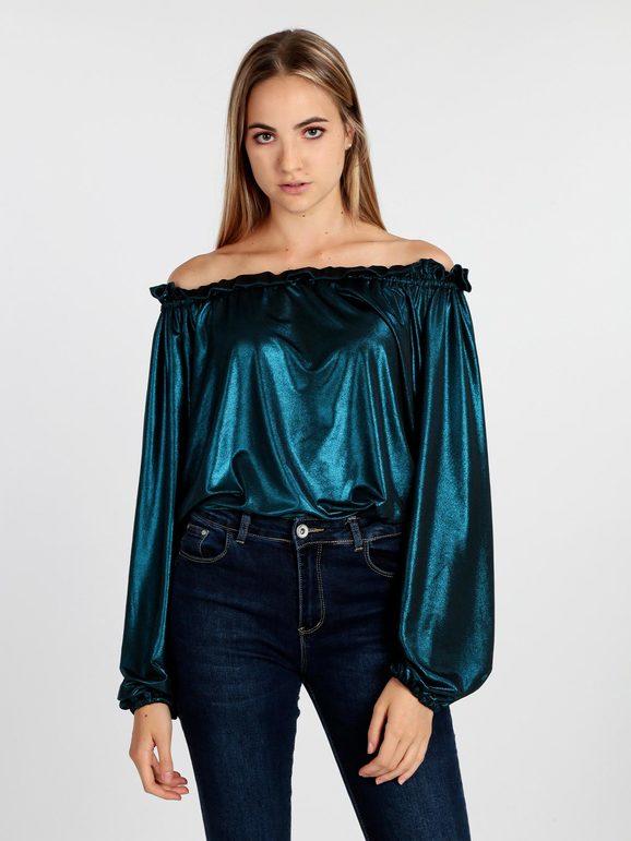 Woman blouse in lamé with balloon sleeves