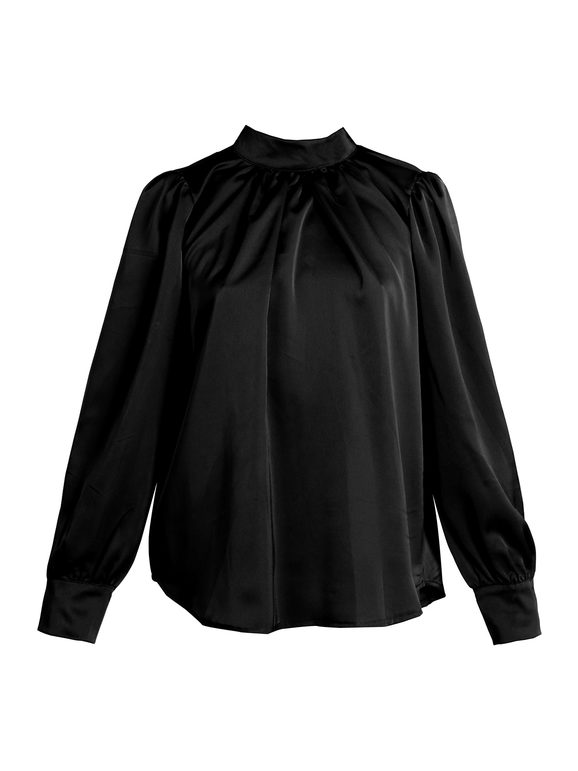 Woman high-necked blouse with silk effect