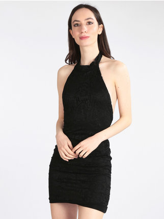 Woman high-necked lace mini dress