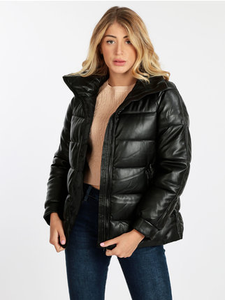 Woman padded faux leather jacket
