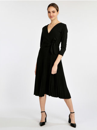 Woman pleated dress with 3/4 sleeves