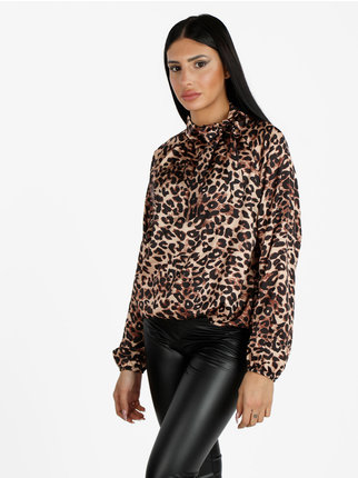 Women's animal print blouse with high neck