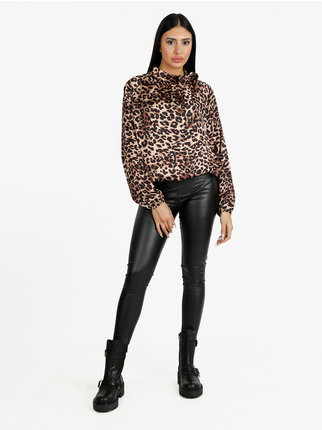 Women's animal print blouse with high neck