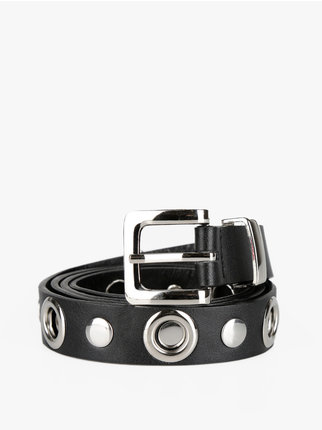 Women's belt with eyelets and studs