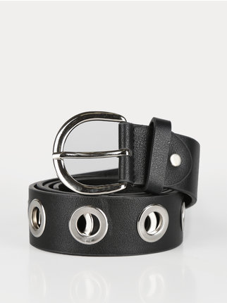 Women's belt with metal eyelets