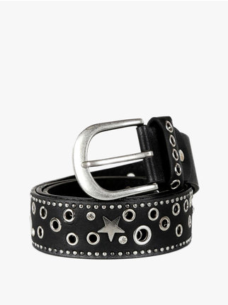 Women's belt with studs and stars