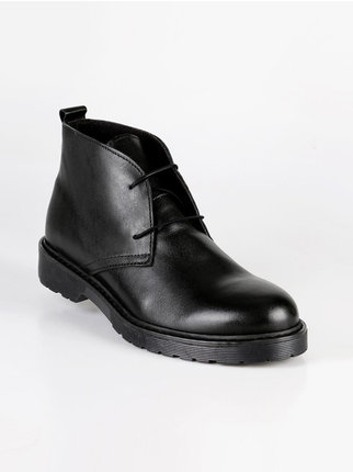 Women's black crust leather ankle boots