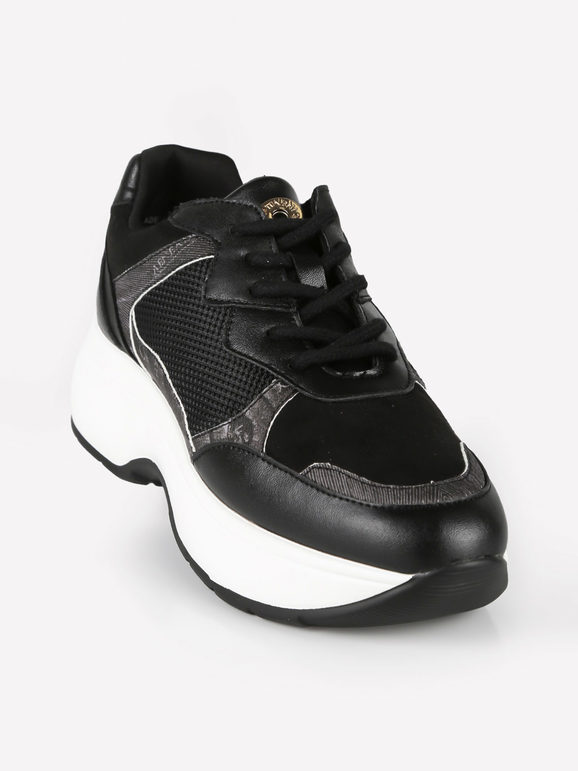 Women's black sneakers with wedge