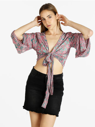 Women's blouse in silk blend with knot